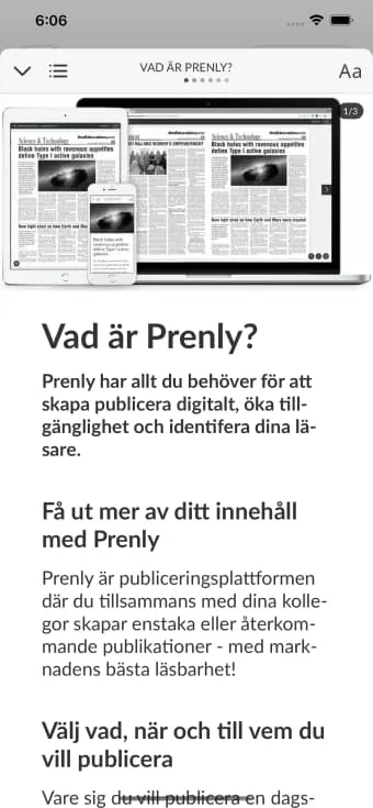 Artikelläsläge utan aktiverad textuppläsning.