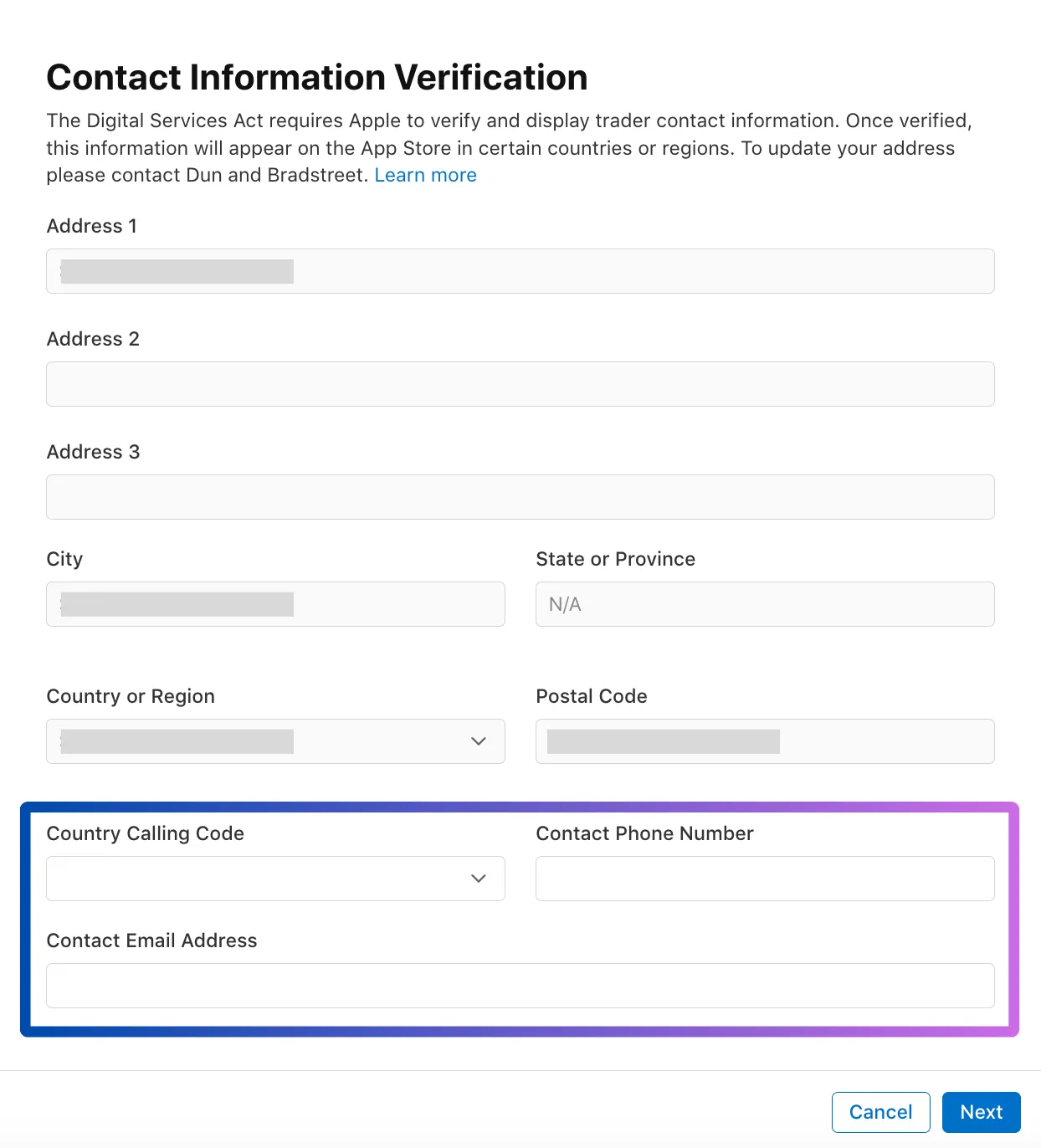 Enter your organisation's public contact information.