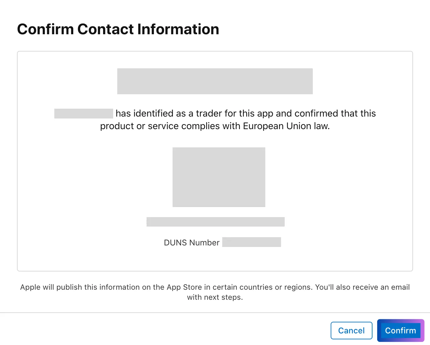 Verify the information and select "Confirm" to complete.