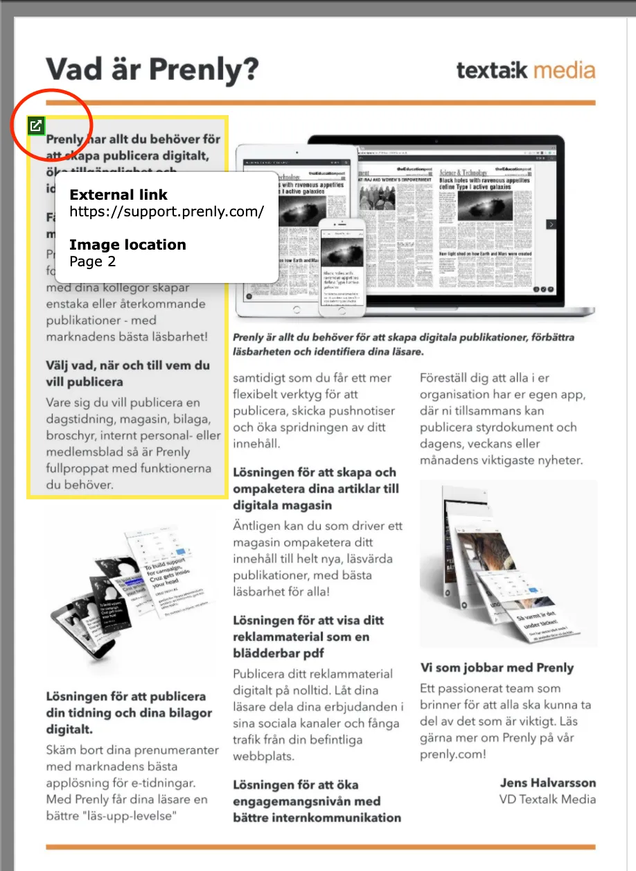 Ps. en annoterad länk via Webarch syns i PDF-läget på tidningen.