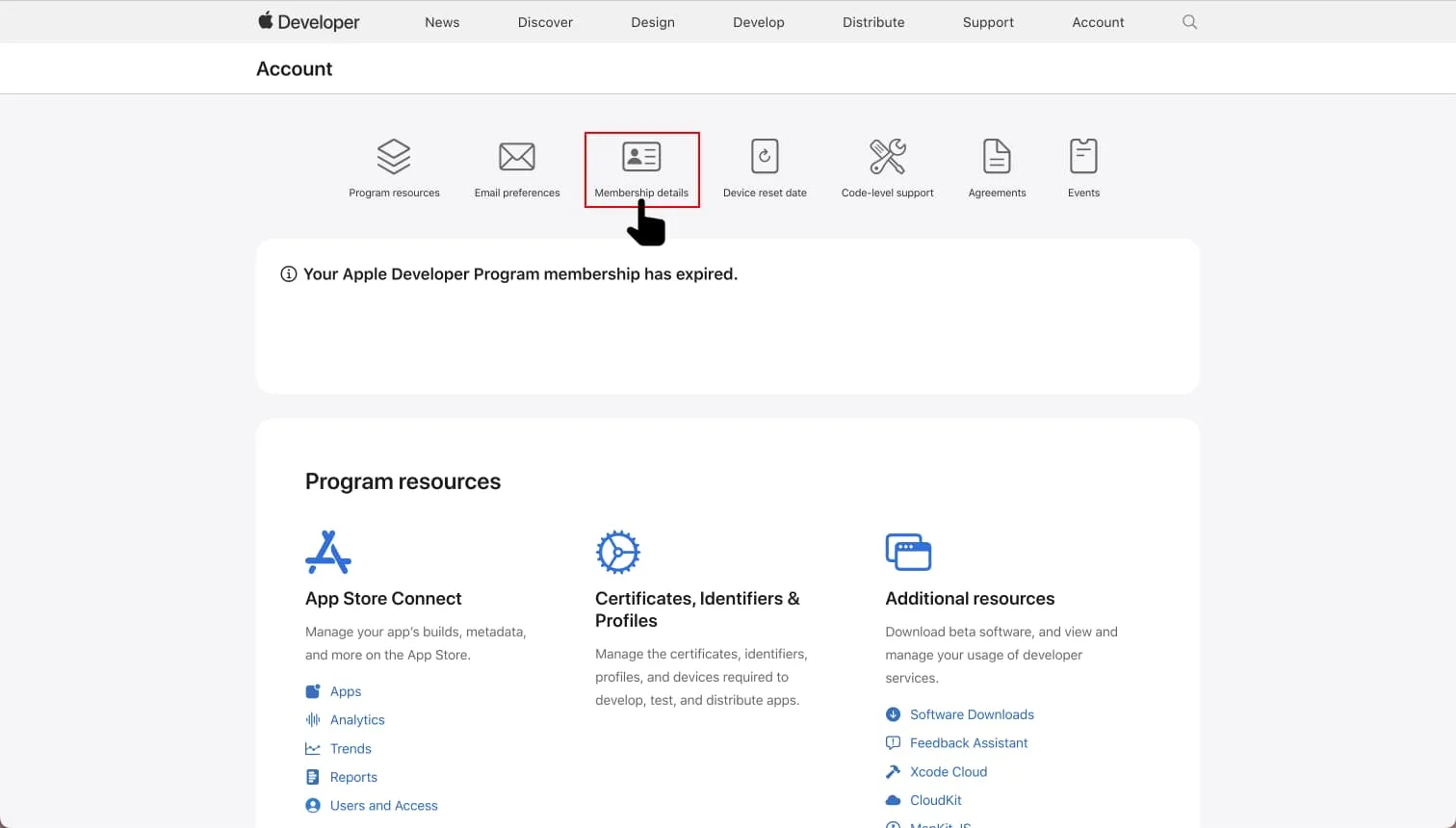 Select "Membership details" to jump to the section "Membership details".