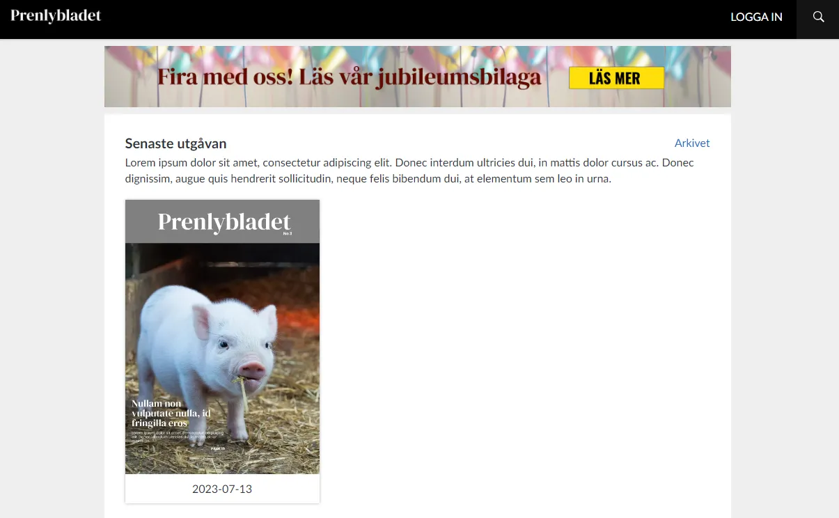 Exempel på en bannerkomponent som innehåller en klickbar länk.