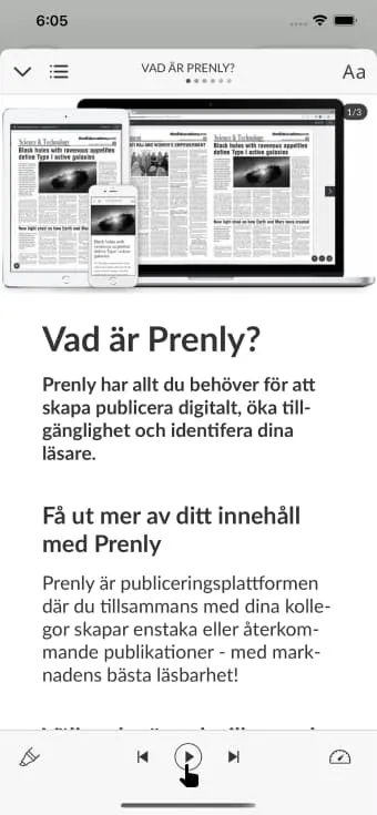 Article reading mode with activated speech synthesis functionality.