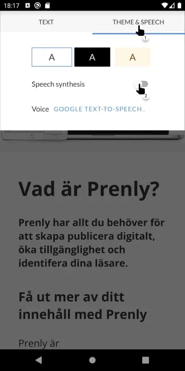 Activate the speech synthesis functionality within the Aa-menu and the panel "Theme &amp; Speech".