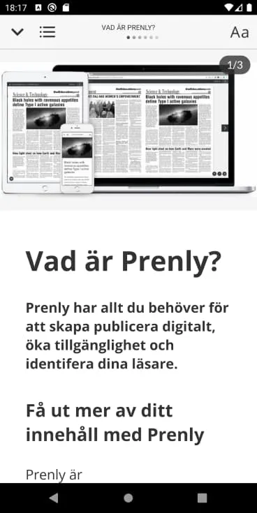 Article reading mode with deactivated speech synthesis functionality.