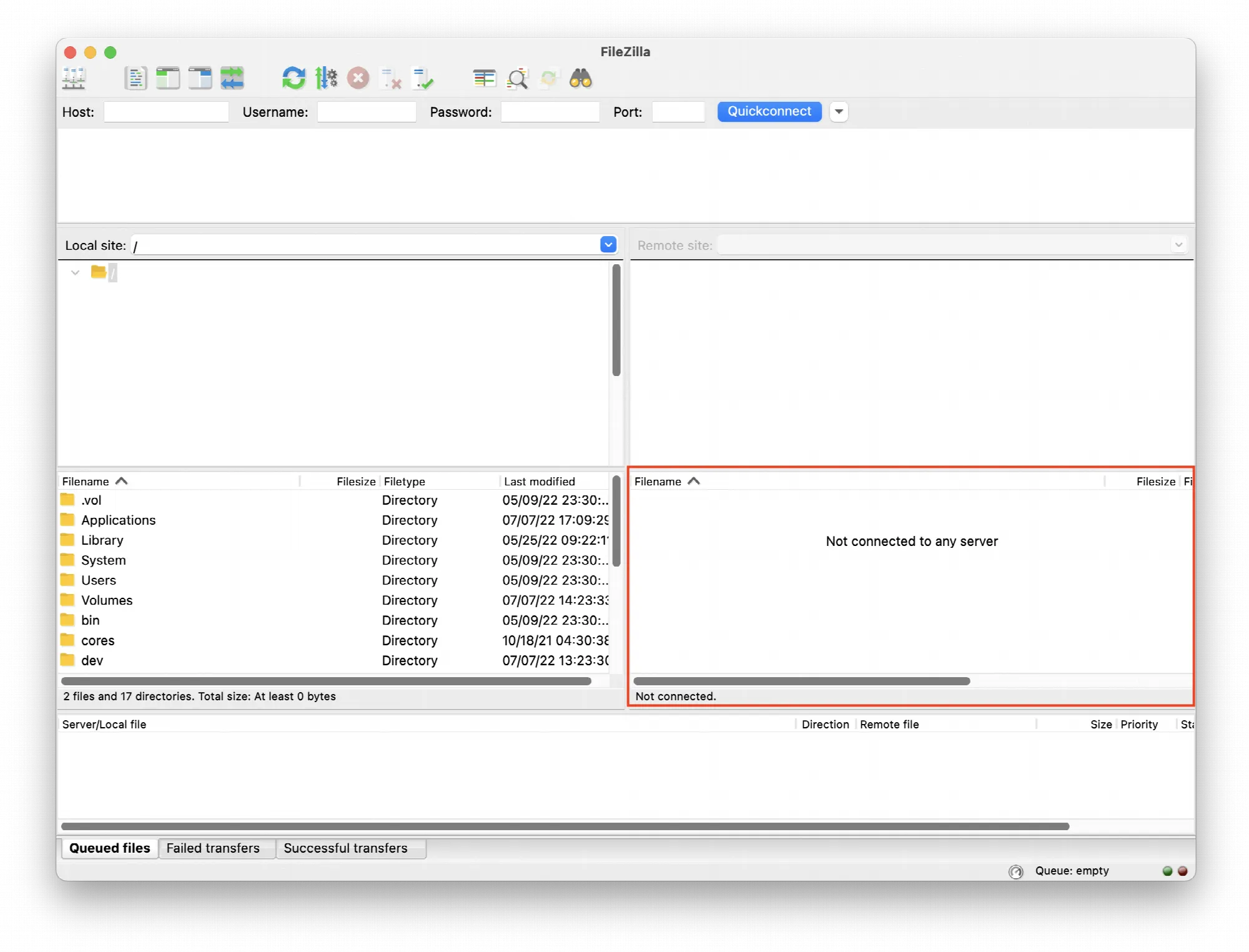 The files to be uploaded to FTP are then dragged into the lower right box.