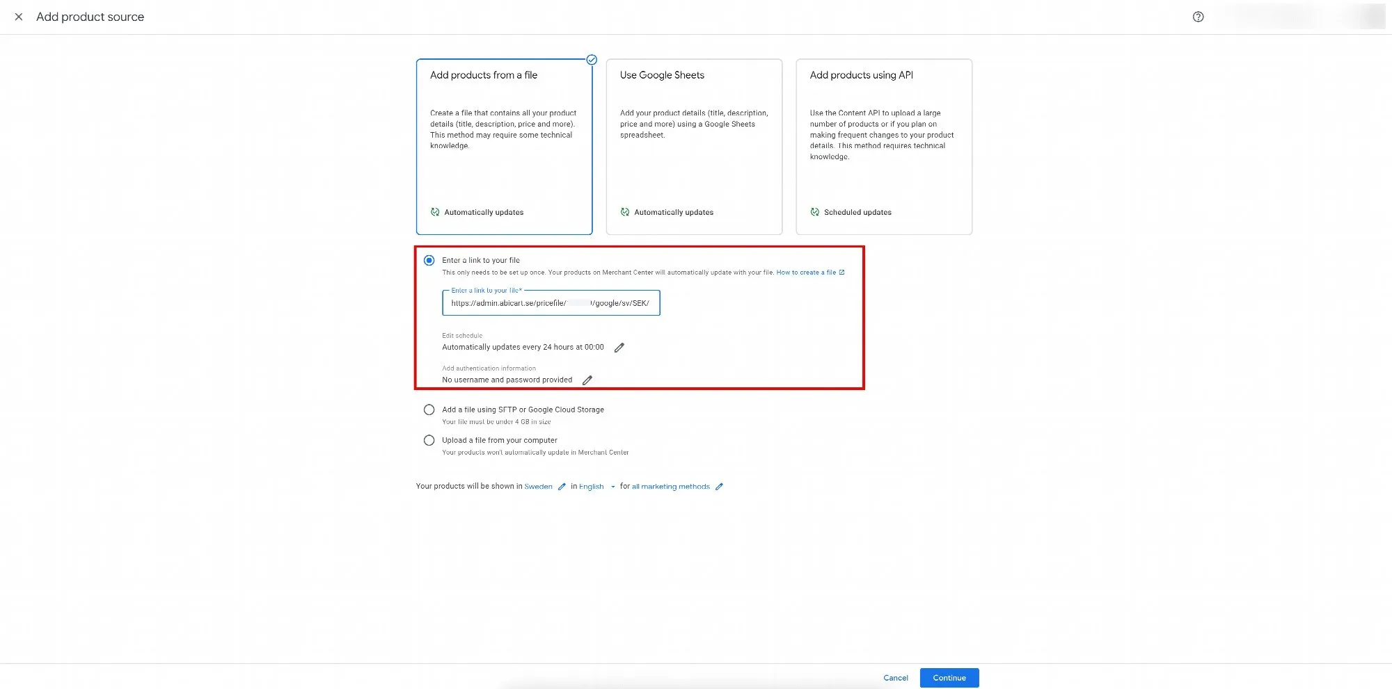 Select Enter a link to your file