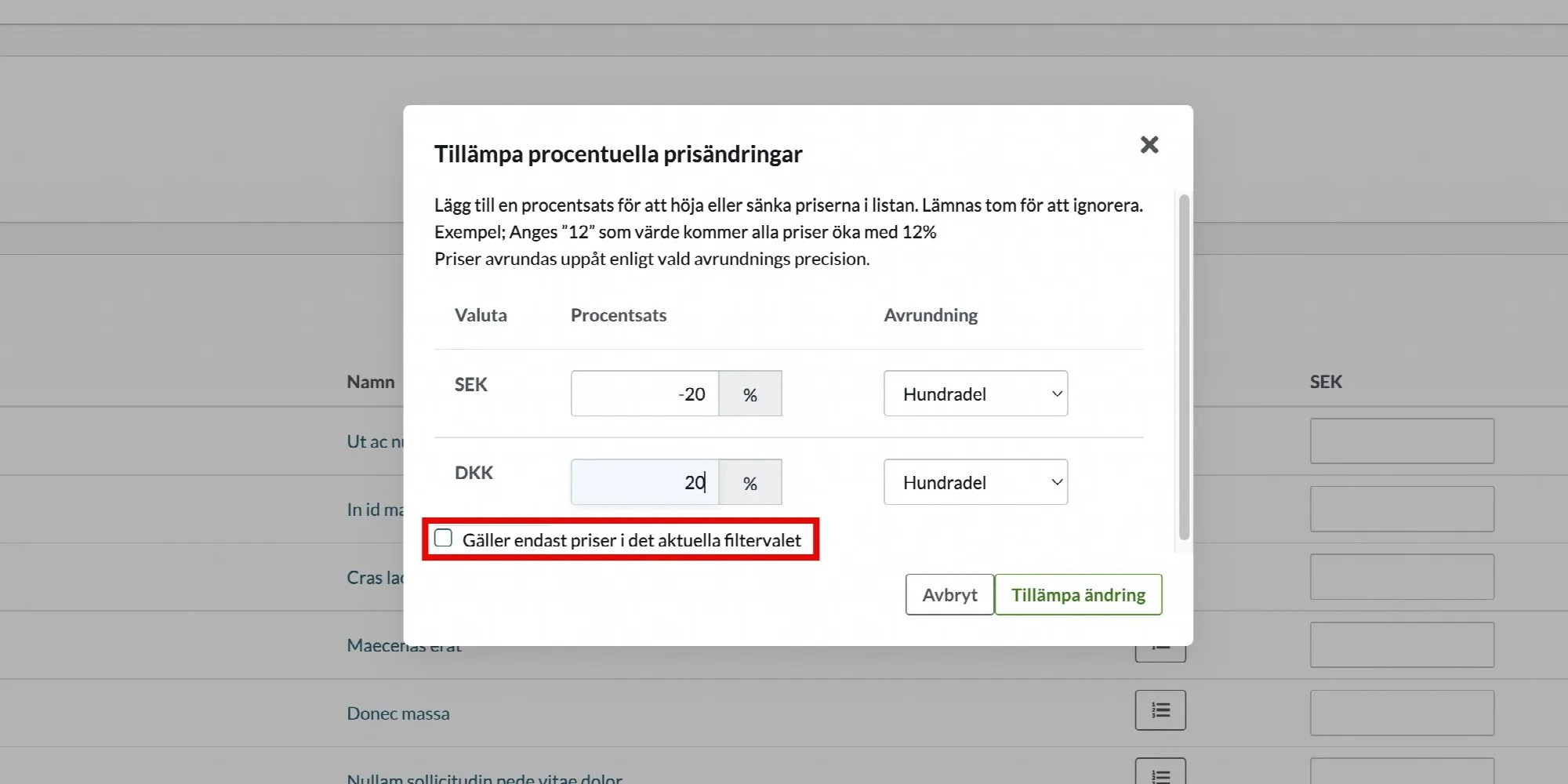 Kontrollera vald grupp