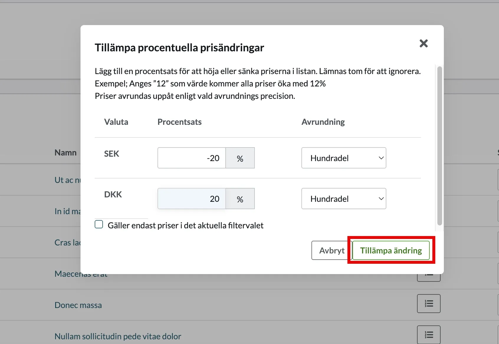 Bekräfta ändringen