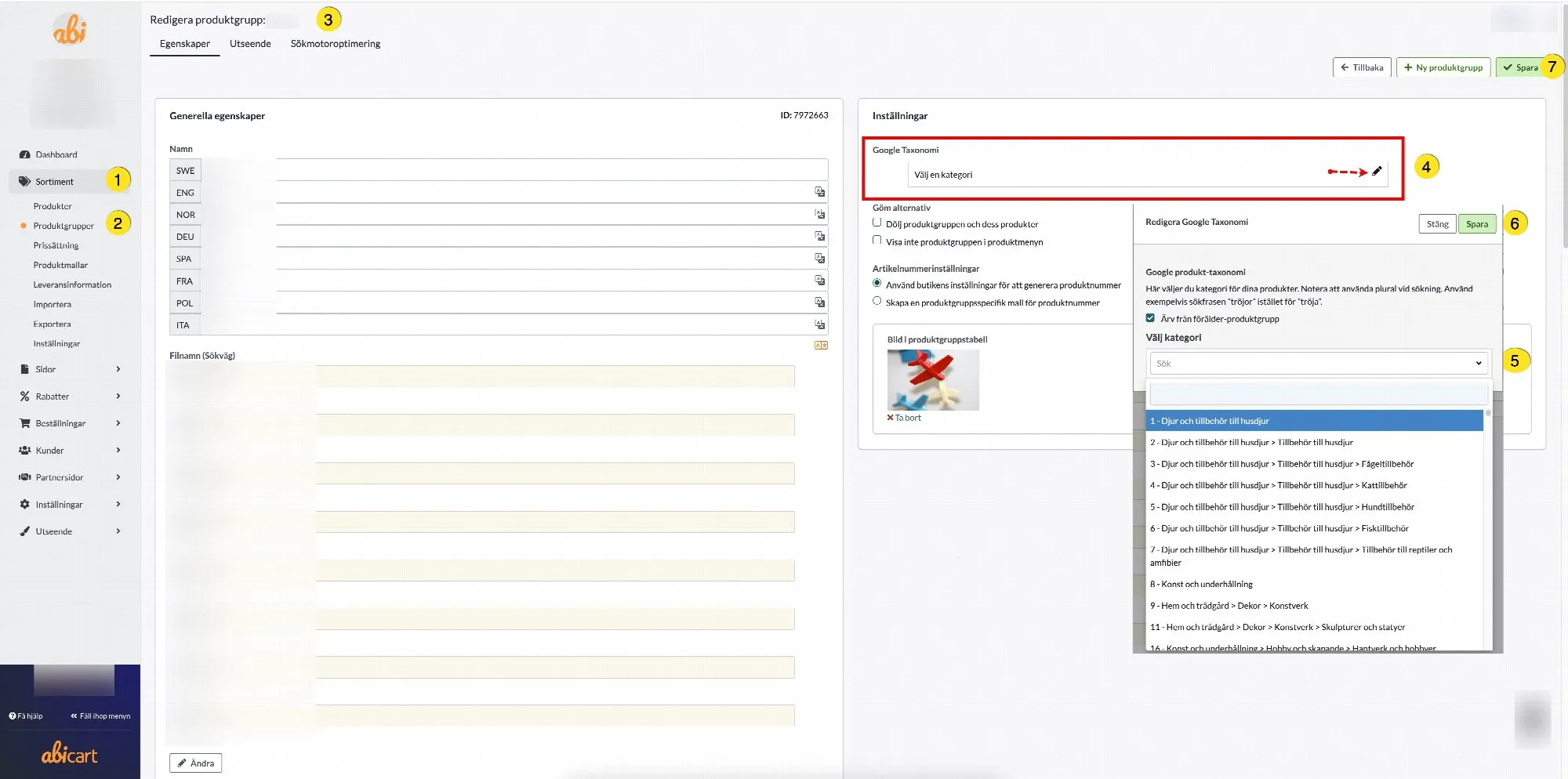 Tilldela taxonomy-kod för produktgrupp