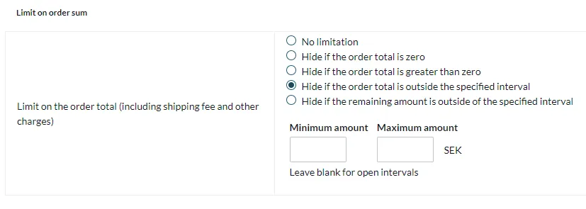 Restriction on the order total
