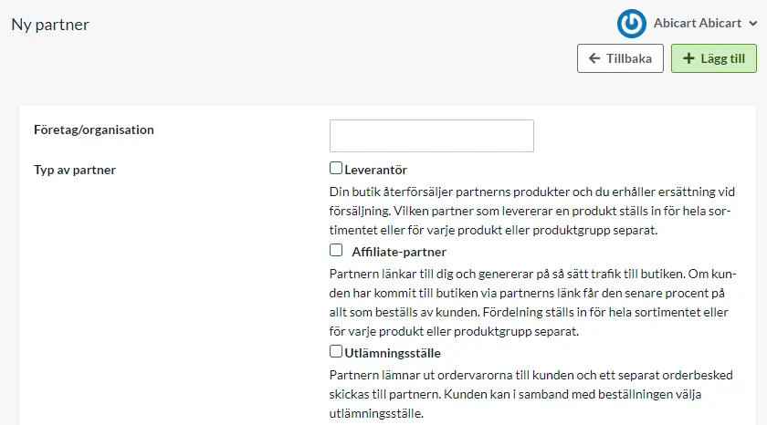 Välj partnertyp